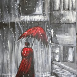 Lady in Red in Urban city rain by Abstract, Architectural, Decorative
