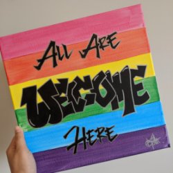 Graffiti Welcome Rainbow Sign - black 12x12 by Decorative, Inspirational, Youth
